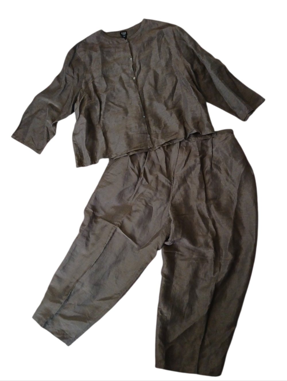 Eileen Fisher Silk/Linen Blend Earthy Tone Brown Loungewear 2 Piece Set 3X Women
